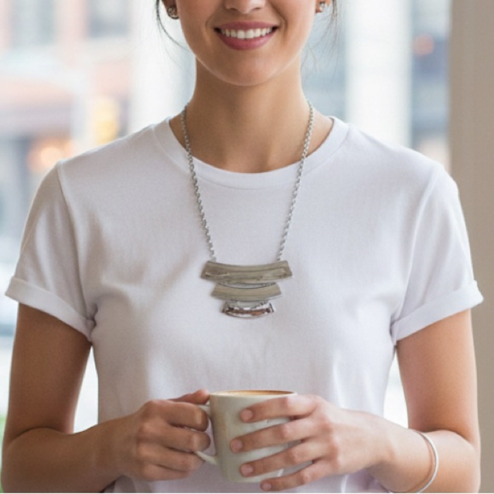 Minimalist Silver Plates Modern Statement Tiered Bar Necklace